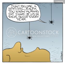 Lustige Karikatur von Spinnen, die Ralph vor Menschen warnen.